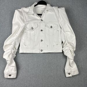 R13 Jacket Womens S Brooke White Kelsey Shirring Denim Crop Italy‎ Rare READ